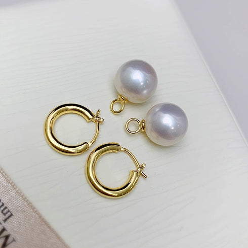 Power Edison Pearl Gold Hoop Earrings - White/ Purple Pearls with Versatile Design
