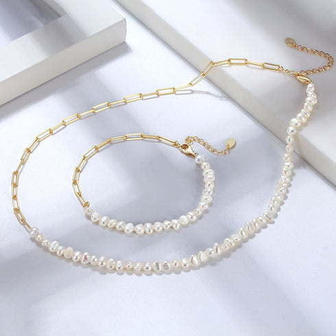 Baroque Pearl Chain Bracelet & Necklace Set – Sterling Silver