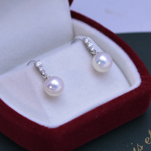 Radiant Zirconia Line Pearl Drop Earrings