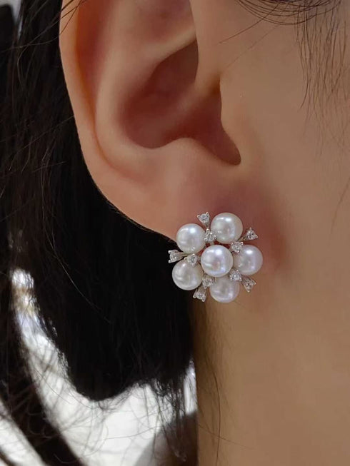 Plum Blossom Multi-Pearl Clip Earrings