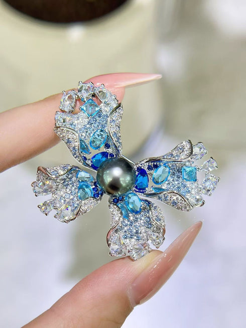 Blue Butterfly Pearl Brooch