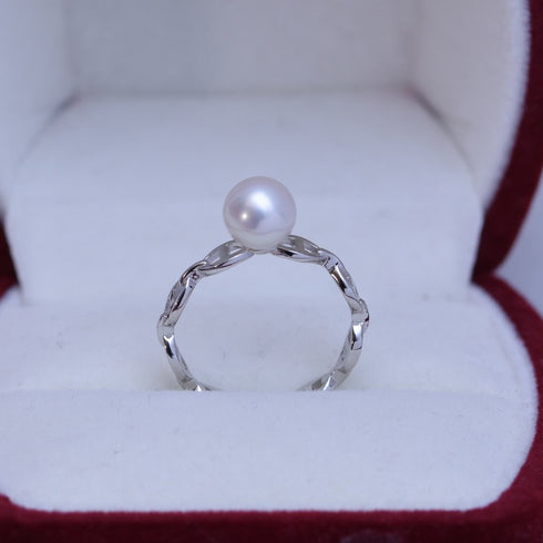 Minimal Chain Freshwater Pearl Open Ring – Sterling Silver