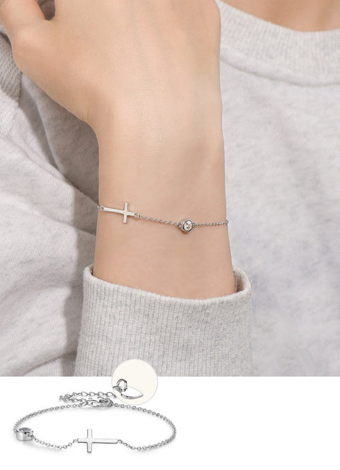 0.30 CT Cross Round Cut Diamond Bracelet (Silver)