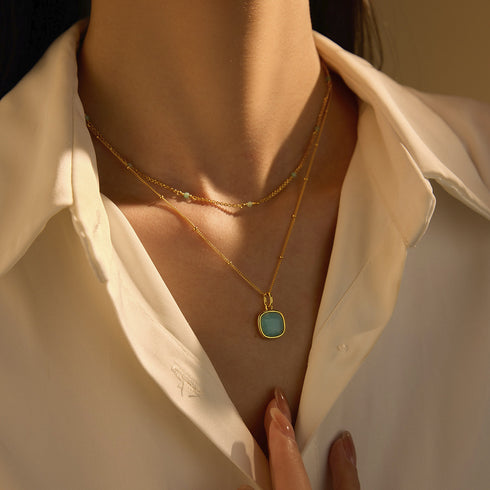 Golden Blue Gemstone Pendant Necklace - 18K Gold Vermeil
