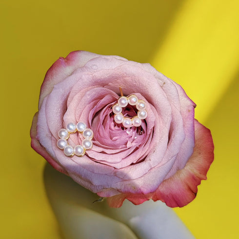 Floral Mini Pearl Wreath Stud Earrings -18K Gold Vermeil
