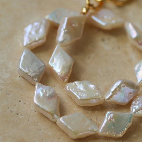 Rhombic Freshwater Baroque Pearl Gold Chain Necklace – Gold Plated