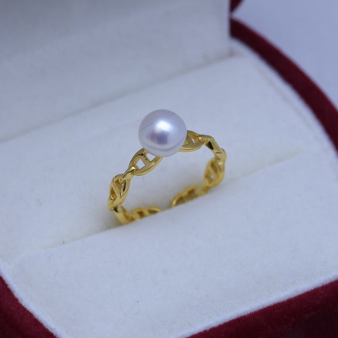 Minimal Chain Freshwater Pearl Open Ring – Sterling Silver