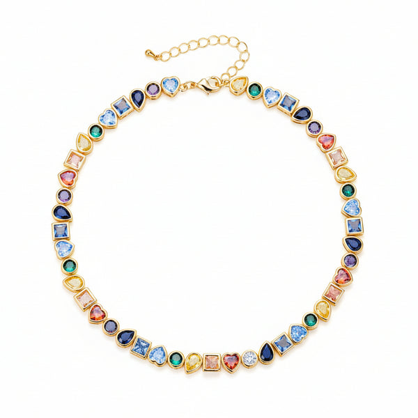 Rainbow Gemstone Choker Necklace - Gold Plated