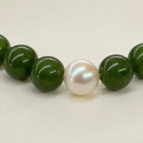 Jade Green 12–13mm Freshwater Pearl & Jade Green Bracelet