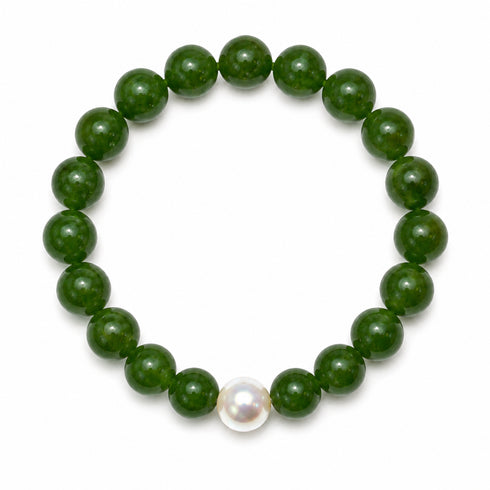 Jade Green 12–13mm Freshwater Pearl & Jade Green Bracelet