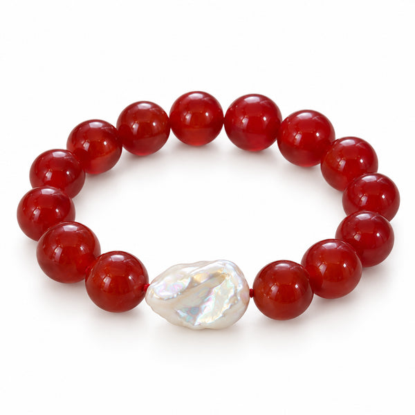 Red Agate Baroque Pearl Bracelet