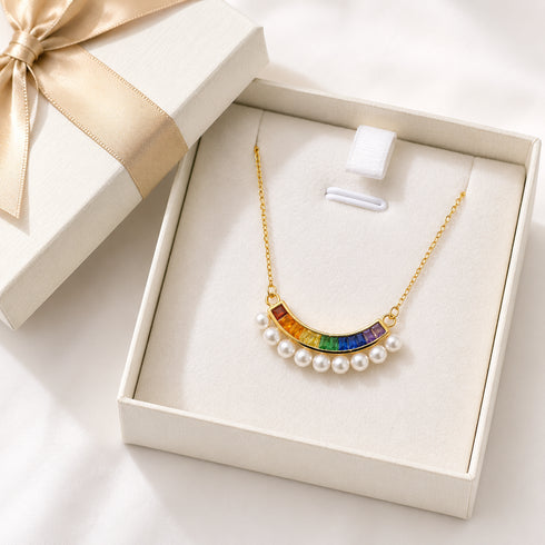 Freshwater Pearl Rainbow Zirconia Necklace