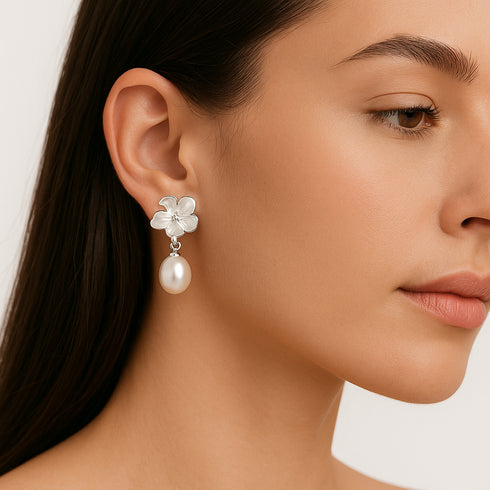 Magnolia Enamel Pearl Drop Necklace