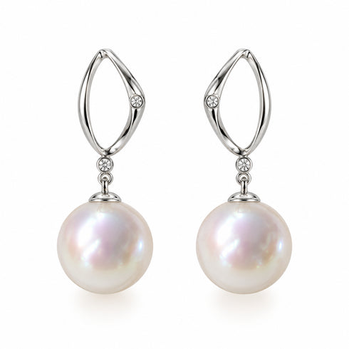 Freshwater Pearl Drop Zirconia Silver Earrings