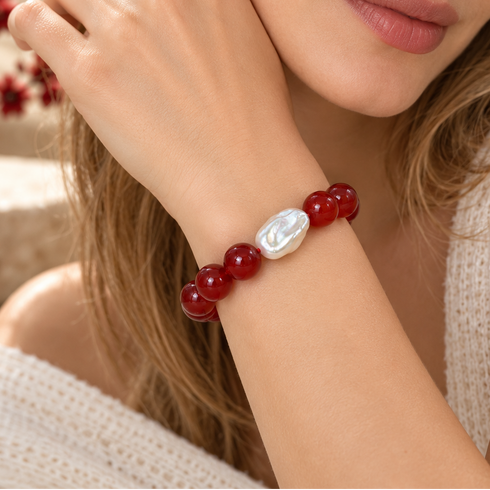Red Agate Baroque Pearl Bracelet