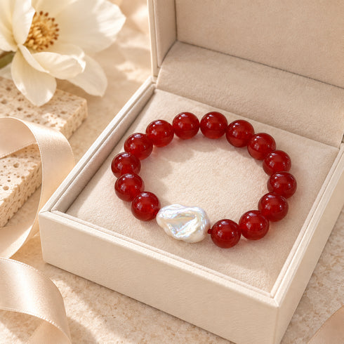 Red Agate Baroque Pearl Bracelet