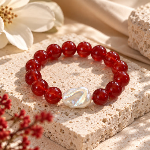 Red Agate Baroque Pearl Bracelet