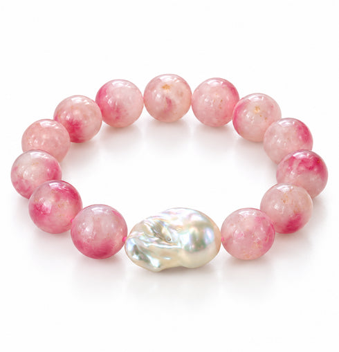 Pink Cloudy Quartz Baroque Pearl Bracelet