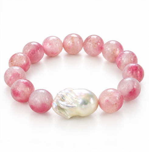 Pink Cloudy Quartz Baroque Pearl Bracelet