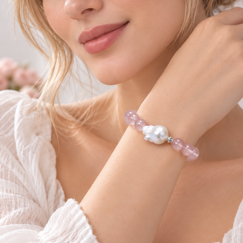 Rose Quartz Baroque Pearl Bracelet