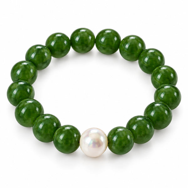 Jade Green 12–13mm Freshwater Pearl & Jade Green Bracelet