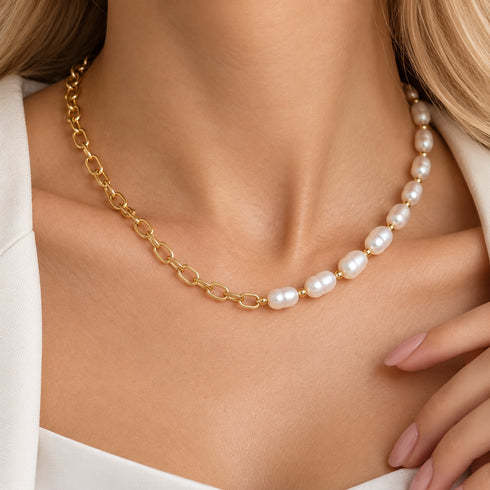 Baroque Pearl Gold Chain Necklace