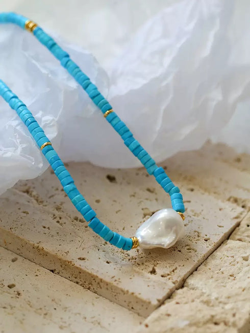 Large Baroque Pearl Turquoise Necklace