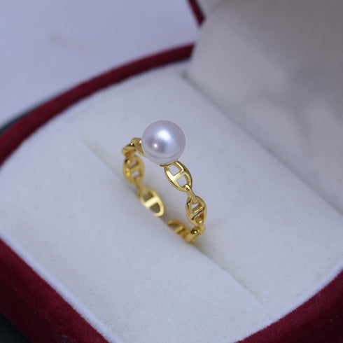 Minimal Chain Freshwater Pearl Open Ring – Sterling Silver