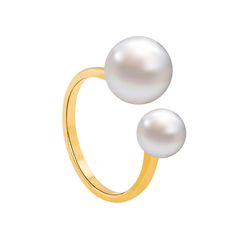 Dual Pearls Open Ring - Elegance & Timeless Beauty