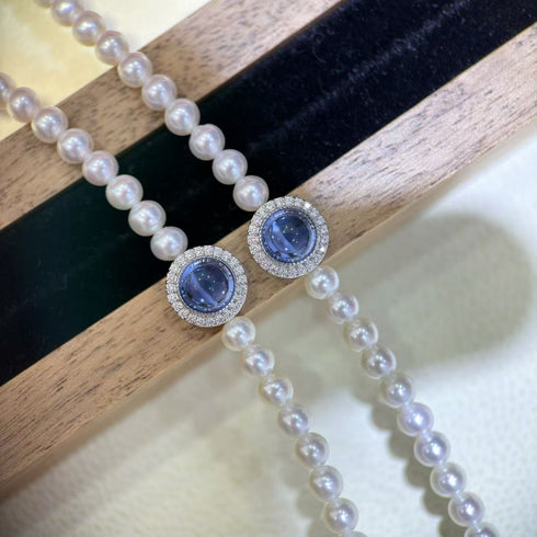 Mini Freshwater Pearl Blue Zirconia Necklace - Sterling Silver
