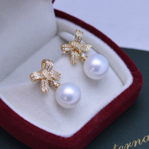 Bow Drop Pearl Earrings – Sterling Silver / Gold Vermeil