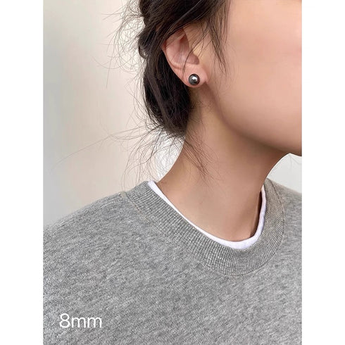 Tahitian South Sea Black Pearl Stud Earrings - Sterling Silver