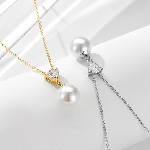 Heart CZ & Freshwater Pearl Pendant Necklace – Gold Vermeil on Sterling Silver
