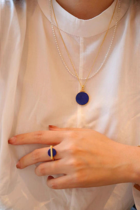 Lapis Lazuli Round Pendant Necklace – Gold Vermeil