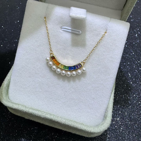 Freshwater Pearl Rainbow Zirconia Necklace