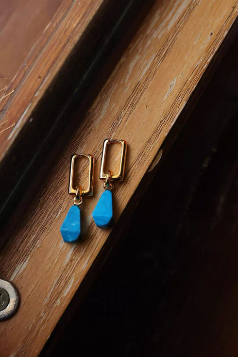 Elegant Dimensional Turquoise Hoop Earrings – Gold Vermeil