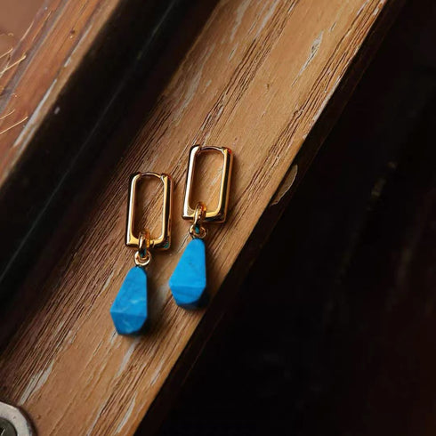 Turquoise Drop Gold Hoop Earrings