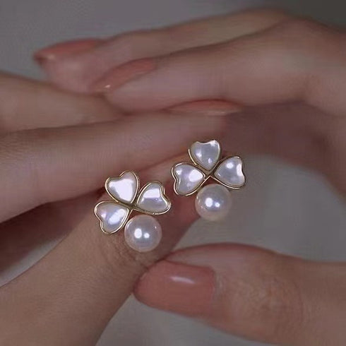 Clover Leaf Mother-of-Pearl Earrings with Freshwater Pearls