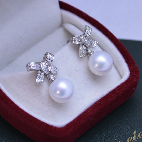 Bow Drop Pearl Earrings – Sterling Silver / Gold Vermeil