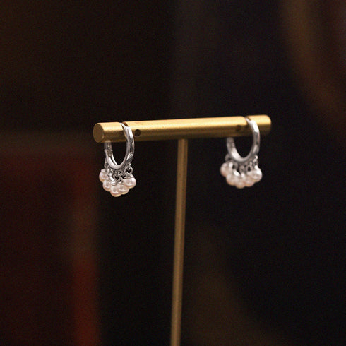 Tassels Pearl Hoop Earrings - Sterling Silver