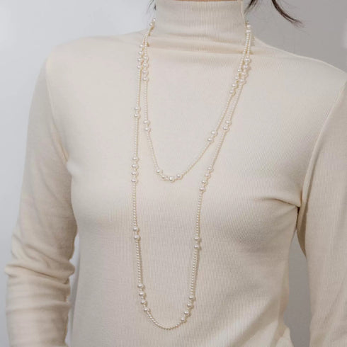 Graceful Flow 62" Long Round Pearls Beaded Necklace