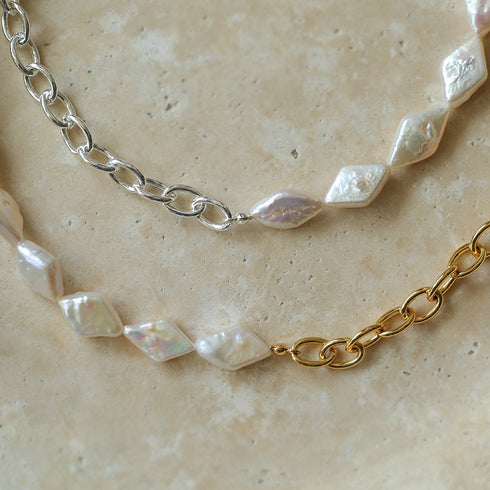 Rhombic Freshwater Baroque Pearl Gold Chain Necklace – Gold Plated