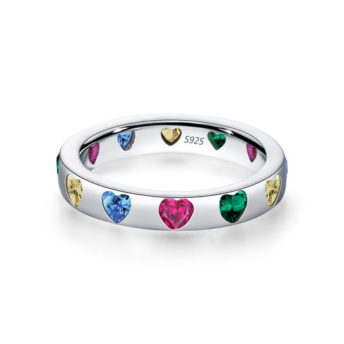Rainbow Zirconia Heart Ring - Sterling Silver