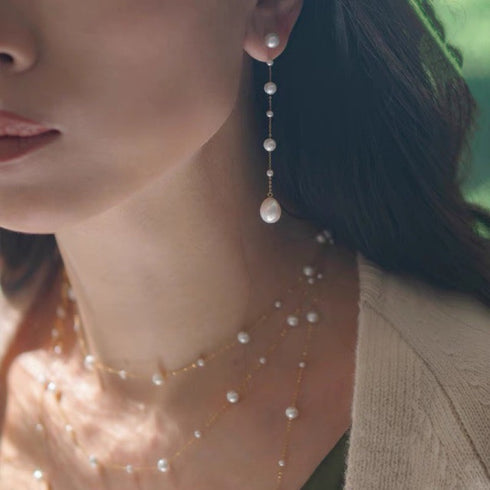Long Teardrop Pearl Earrings - Romantic Elegance