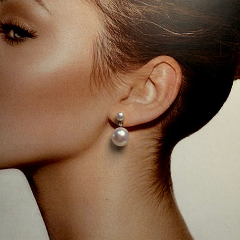 Elegant Dual Pearl Zirconia Stud Earrings - Gold Vermeil