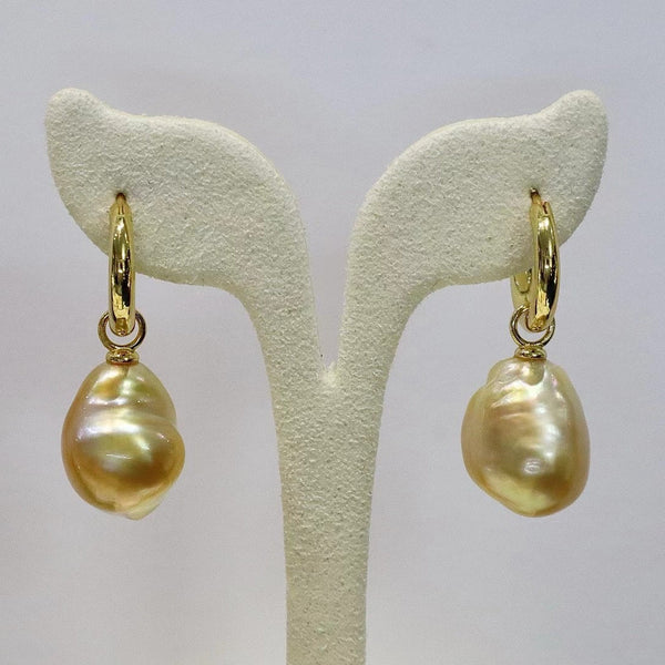 Golden South Sea Baroque Pearl Hoop Earrings