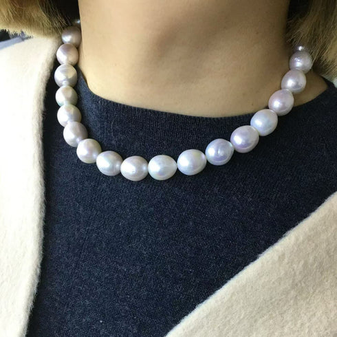 12-13mm White Bold Large Baroque Freshwater Pearl Necklace