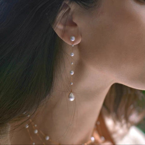 Long Teardrop Pearl Earrings - Romantic Elegance