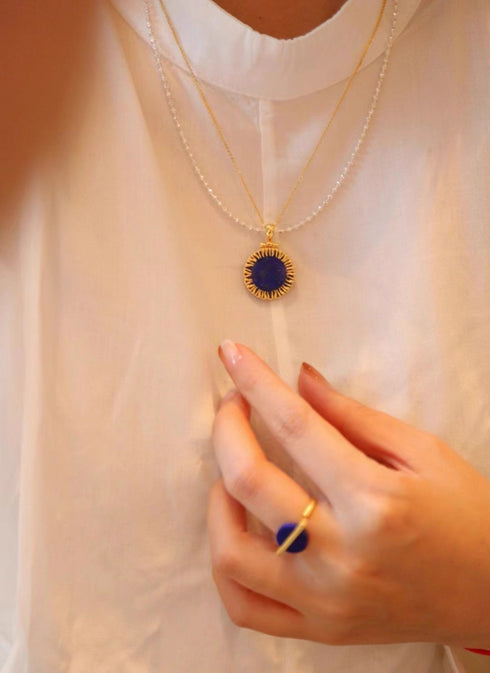 Lapis Lazuli Round Pendant Necklace – Gold Vermeil