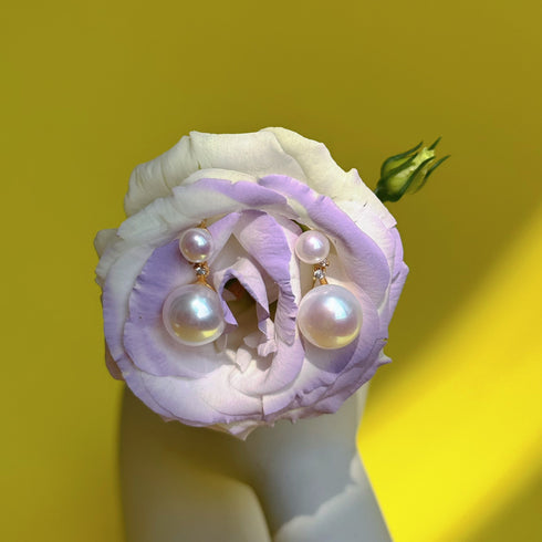 Elegant Dual Pearl Zirconia Stud Earrings - Gold Vermeil